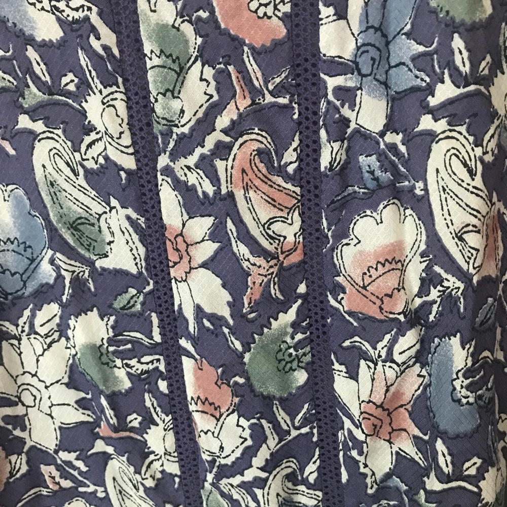 Lucky Brand Blue Painted Boho Floral Blouse Size Small - Picture 8 of 12